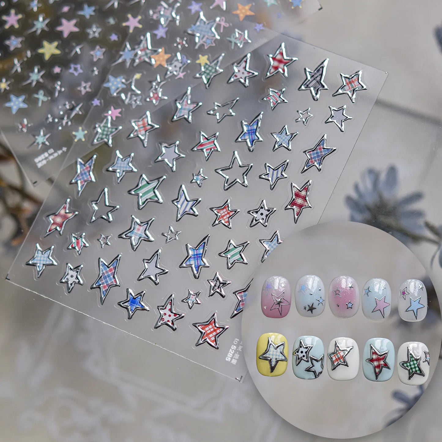 Metal Star Nail Stickers Exquisite 5D Bronzing Silver Five-pointed Star Mini Nail Art Stickers DIY Self Adhesive Manicure Decals