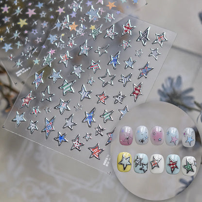 Metal Star Nail Stickers Exquisite 5D Bronzing Silver Five-pointed Star Mini Nail Art Stickers DIY Self Adhesive Manicure Decals