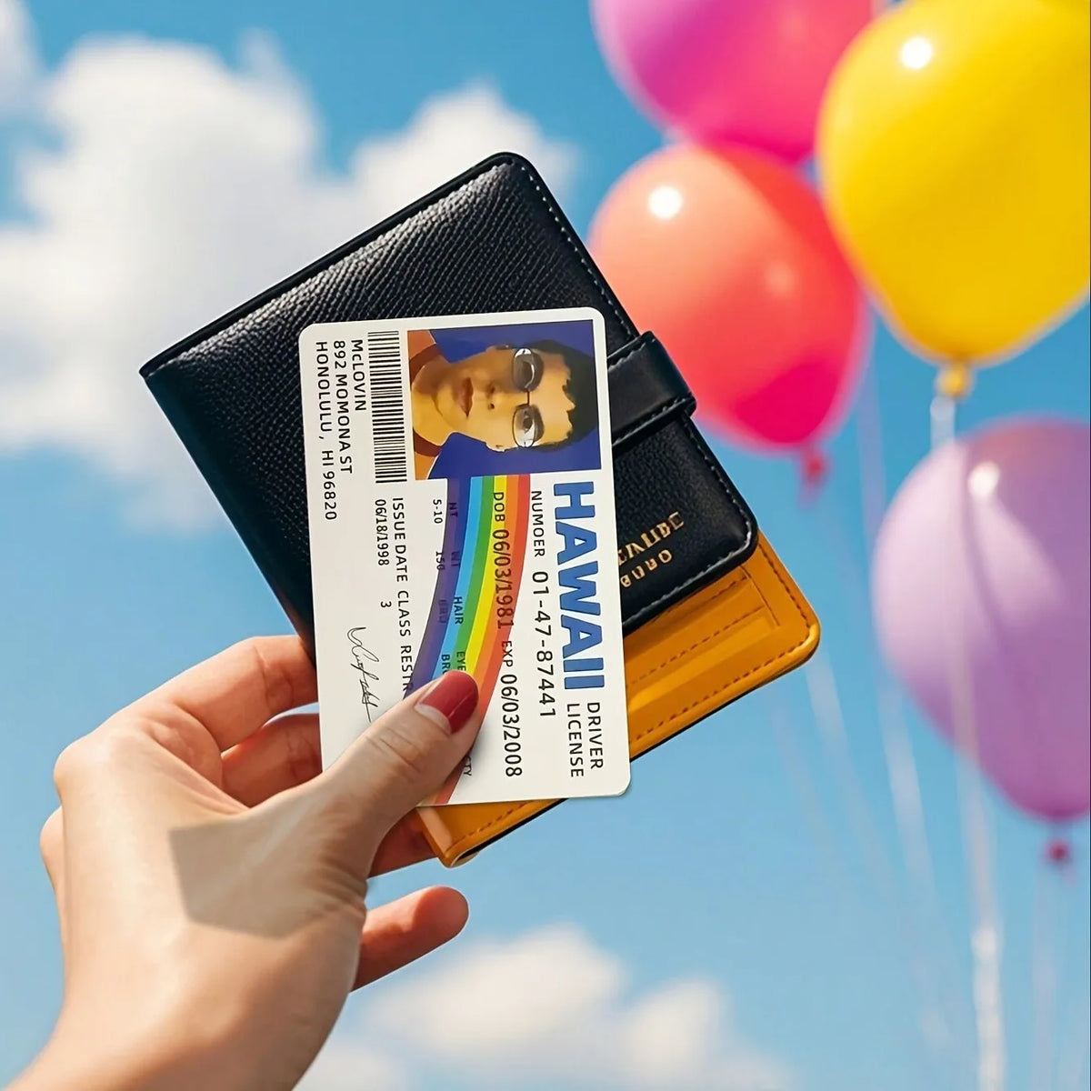1PCS Novel PVC driver's license cards for Hawaii, prank party supplies, holiday gifts, durable party props