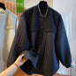 Women Autumn Advanced Design Sense, Niche Loose Casual Knit Stitching, Striped Cotton Coat Winter Light Thin Small Cotton Jacket