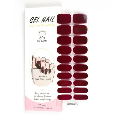16/18/20Tips Semi-Cured Gel Nail Strips Adhesive Full Cover Stickers for Nails UV Lamp Need Press On Nails Fashion Manicure