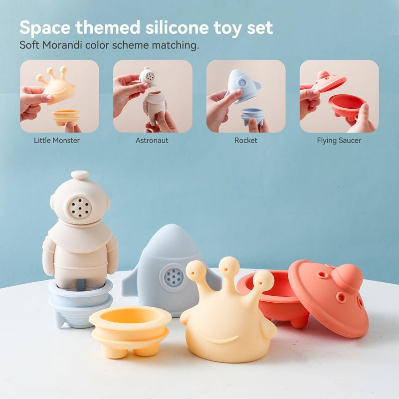 Baby Bath Toys Animal Silicone Cartoon Astronauts Play With Water Toys No BPA Swim Bathroom Baby Silicone Sprinkler Bathtub Toy