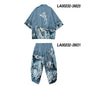 Large Size 5XL 6XL Japanese Kimono Cardigan Pants Set Print Fox Men Women Shirt Tradition Yukata Haori Obi Cosplay Costume