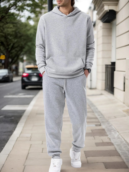 Men's Autumn and Winter Solid Color Hoodie+jogging Pants Two-piece Set Fashionable Outdoor Casual Sportswear Men's Tracksuit
