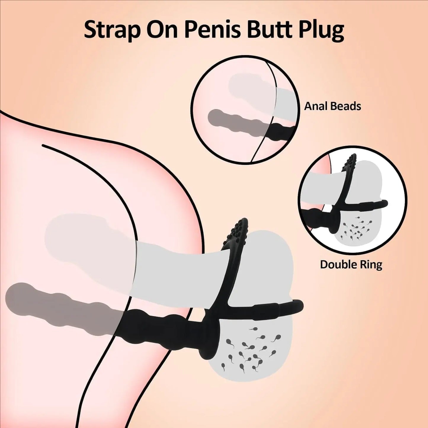 Double Penetration Dildo Dual Stimulation Vibrator for Couples, Anal Beads, G-Spot Massager, Cock Ring, Adult Sex Toys