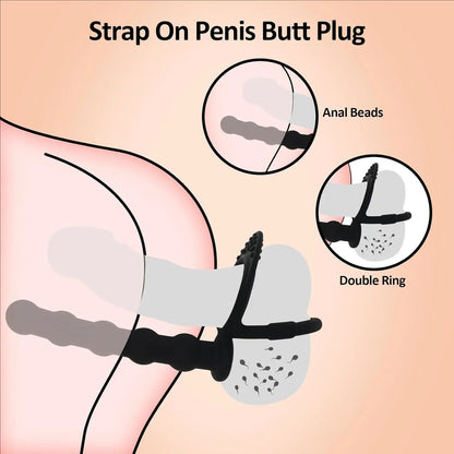 Double Penetration Dildo Dual Stimulation Vibrator for Couples, Anal Beads, G-Spot Massager, Cock Ring, Adult Sex Toys