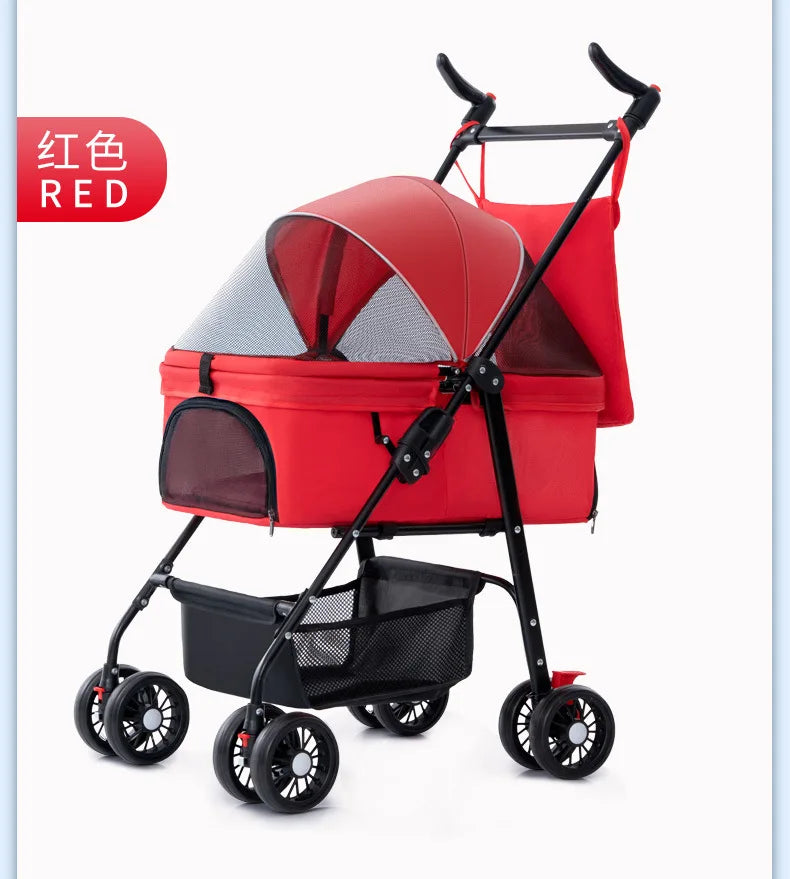 4 Wheel Foldable Pet Stroller Detachable Carrier for Small Dogs Cats, Lightweight Travel Pet Cart with Breathable Mesh