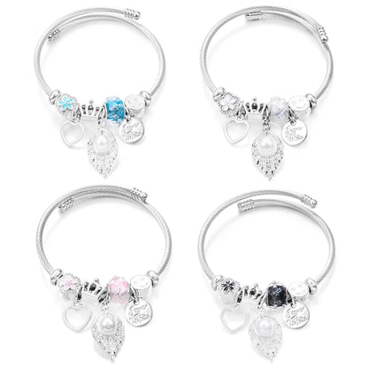 New Trendy Rhinestones Dragonfly Crystal Beaded Pendant Bracelet Stainless Steel 4 Colors Closure Bangles Women Bracelet Jewelry