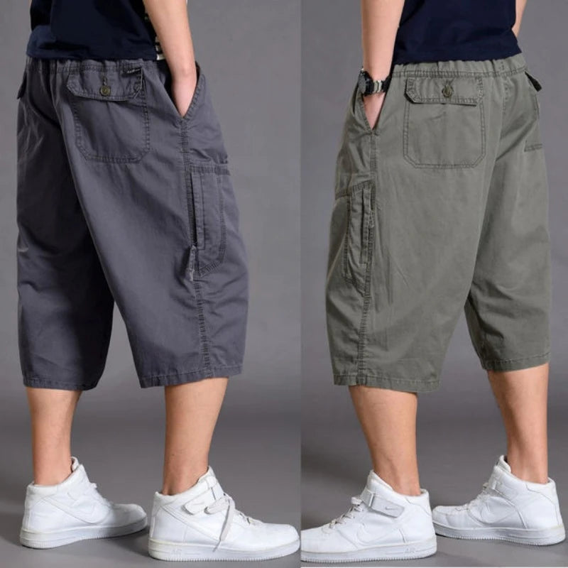 New Summer Men Cotton Thin Casual Shorts Man Elastic Waist Loose Jogger Cargo Shorts Pants Quality Male Straight Pants Size 6XL