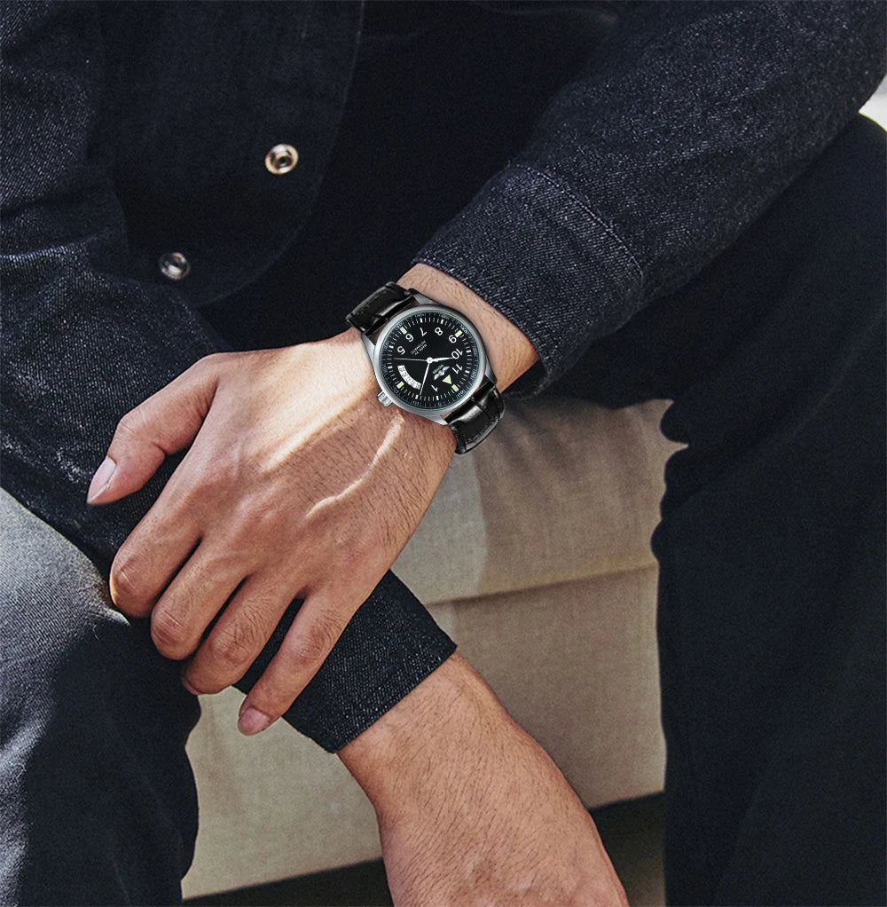 WINNER Business Automatic Watch for Men Calendar Window Fashion Black Dial Fashion Leather Strap Luxury Brand Mechanical Watches