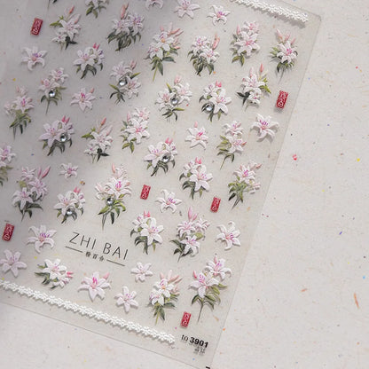 1Sheet 5D Soft Embossed Relief Nail Stickers Cute Daisies Self Adhesive Slider Stickers Press On Nails DIY Japanese Nail Art Dec