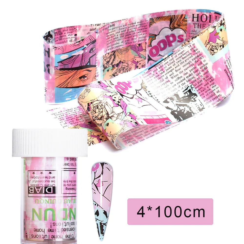 16Pc Holographic Nail Foil Set Starry Transfer 20*4cm Sticker Laser Flowers Leopard Mix Design Decal DIY Nail Art Decoration