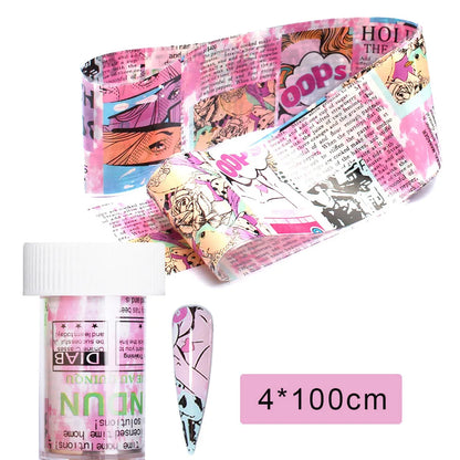 16Pc Holographic Nail Foil Set Starry Transfer 20*4cm Sticker Laser Flowers Leopard Mix Design Decal DIY Nail Art Decoration