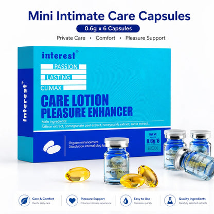 Mini Intimate Pleasure Support Capsules for Women, 6pcs Dissolving Softgel Care Lotion for Lubrication, Sensitivity & Comfort