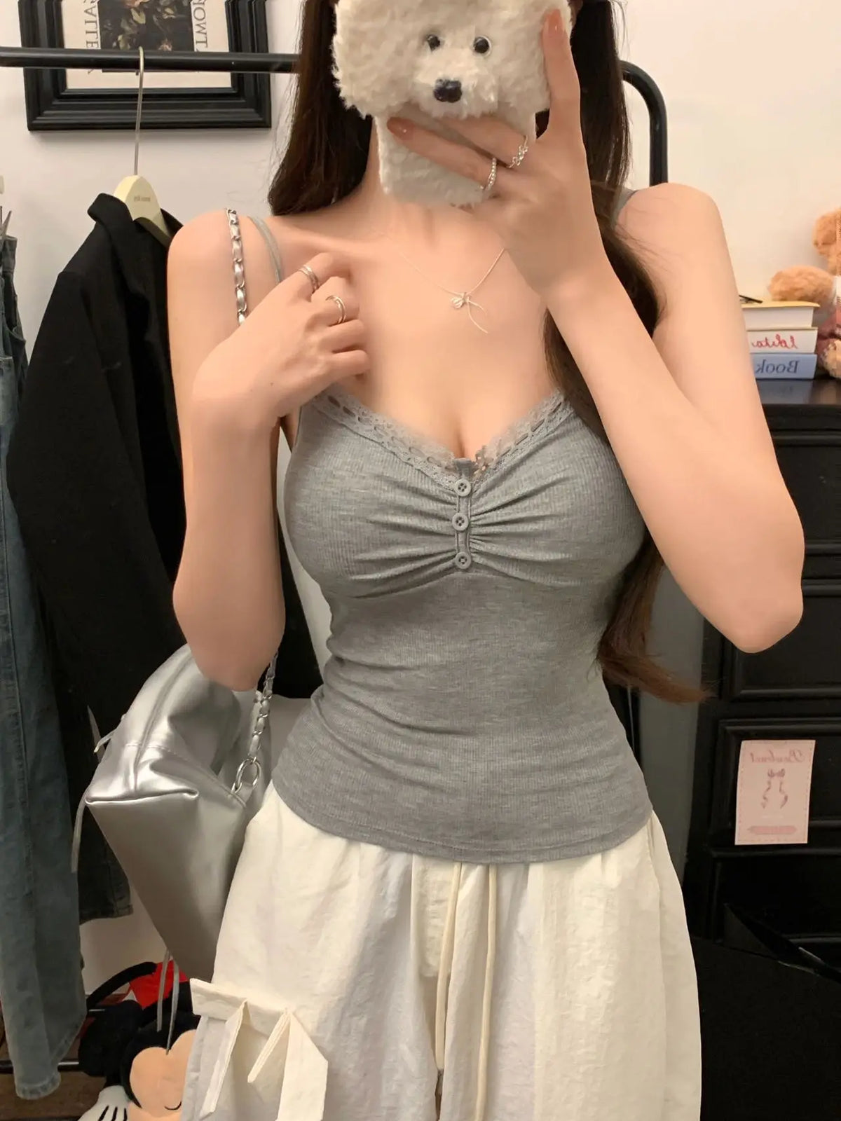 Pure Desire Sexy Lace Splice Strap Vest Women's Inner Wear Slimming Matching Top Trendy Tube Top Cotton Blend Elastic Fiber
