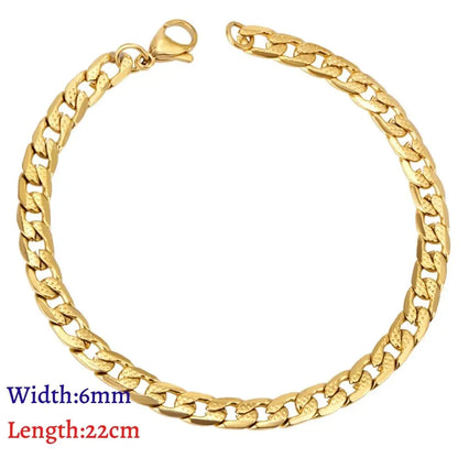 LUXUKISSKIDS Stainless Steel Couple Men/Woman Bracelets Fashion Curb Cuban Link Chains On Hand Rock Bracelet Wrist Jewelry Gifts