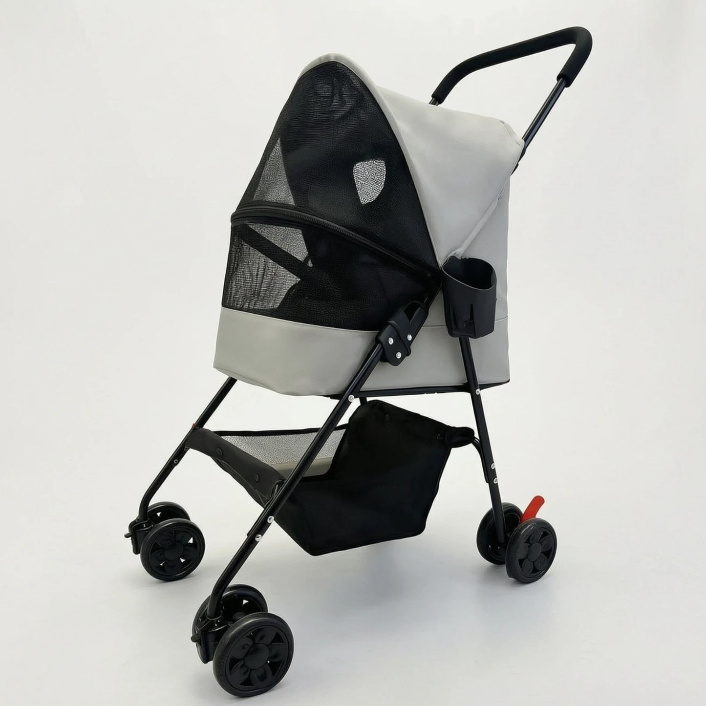 Pet Stroller with Cup Holder Collapsible Pet Stroller with Storage Basket Compact Portable for Small Dogs, Outdoor Walks, Travel