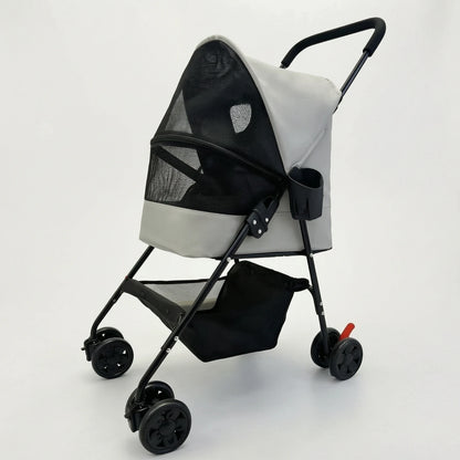 Pet Stroller with Cup Holder Collapsible Pet Stroller with Storage Basket Compact Portable for Small Dogs, Outdoor Walks, Travel