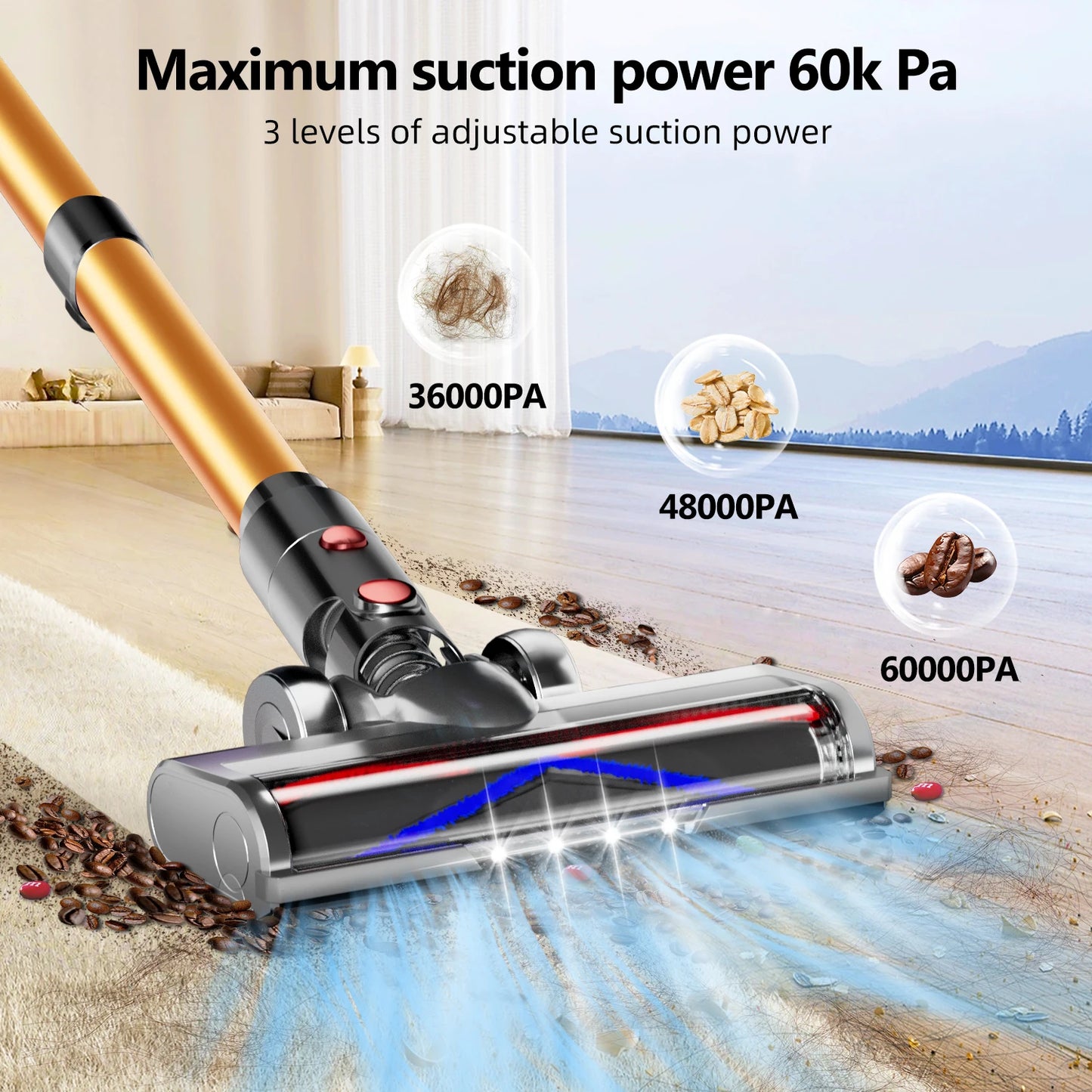 Daccormax 65KPa Cordless Stick Vacuum,Stick Vacuum with Smart Touch Screen,3-Speed Adjustable,Powerful Cleaning for Home