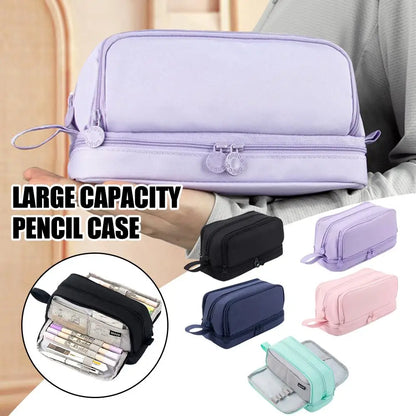 Macaron Color Large Capacity Pencil Case Multi Layer Compartments Eco Friendly Material Zipper Closure for School Storage Bag