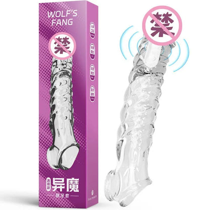 Male Vibrating Threaded Crystal Sleeve Silicone Penis Sleeve Couple Sex Bdsm