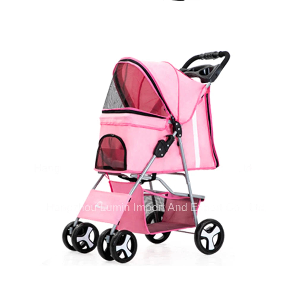 Pet Stroller Luxury Folding Dog Stroller Outdoor Pet Trolley Carrier Travel Large Wheels