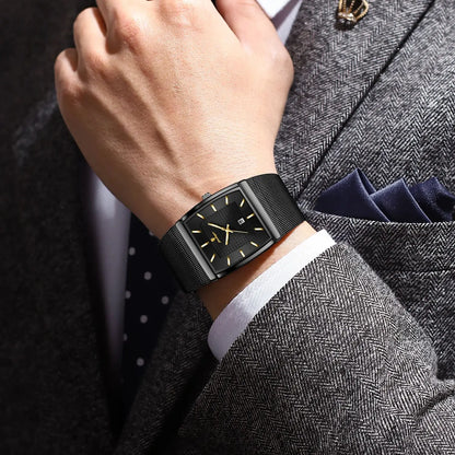 POEDAGAR Top Luxury Men Wristwatch Waterproof Luminous Stainless Steel Mesh Date Man Watch Fashion Business Quartz Men's Watches