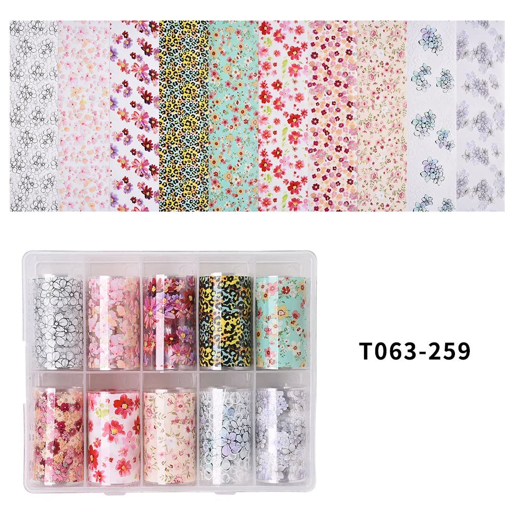 10 Patterns New Metal Nail Foils for Transfer Paper Stickers Floral Chameleon Nails Wraps DIY Water Marble Nail Art Decorations