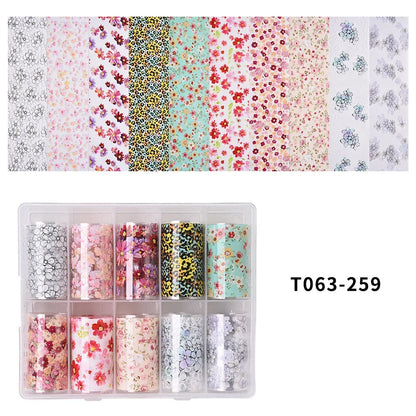10 Patterns New Metal Nail Foils for Transfer Paper Stickers Floral Chameleon Nails Wraps DIY Water Marble Nail Art Decorations