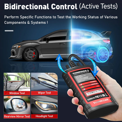 THINKCAR Thinkdiag 2 OBD2 scanner with CANFD support, all systems diagnostics tools with 15 reset functions, two-way scanning, ECU coding.