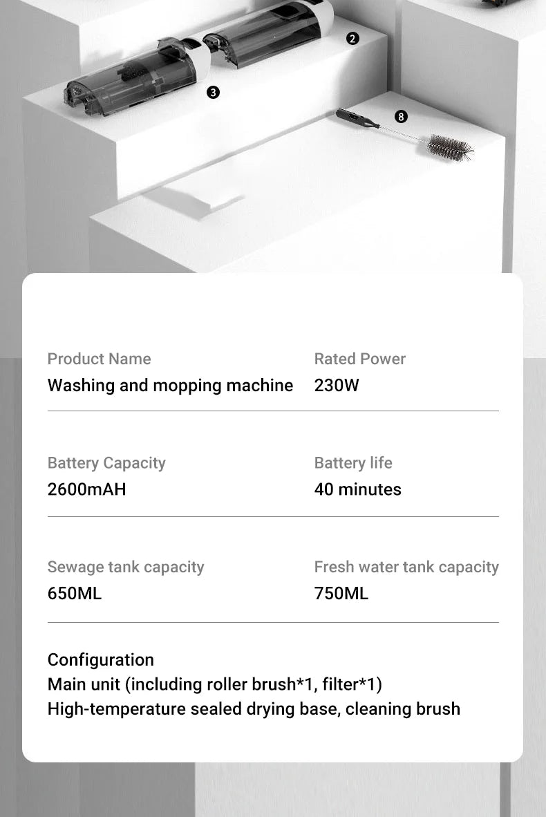 DIVEDEER 15000Pa Wireless Wet Dry Vacuum Cleaner Smart Cordless Mop Floor Cleaner Self-Cleaning Auto Suction Floor Washer