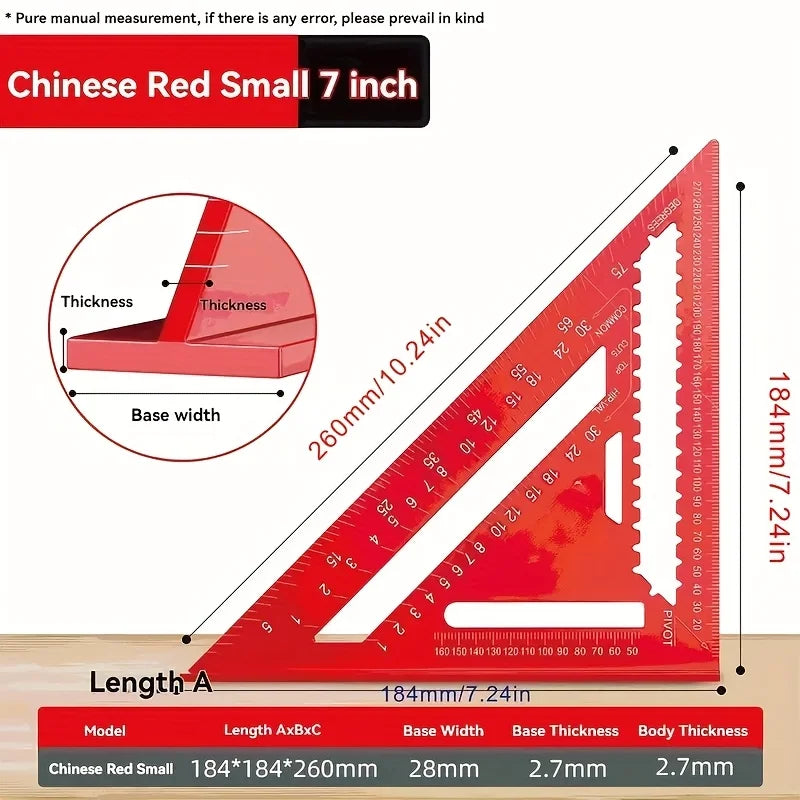 7/12 Inch Precision Aluminum Woodworking Angle Ruler with Serrated Edges, Suitable for Precision Measurement