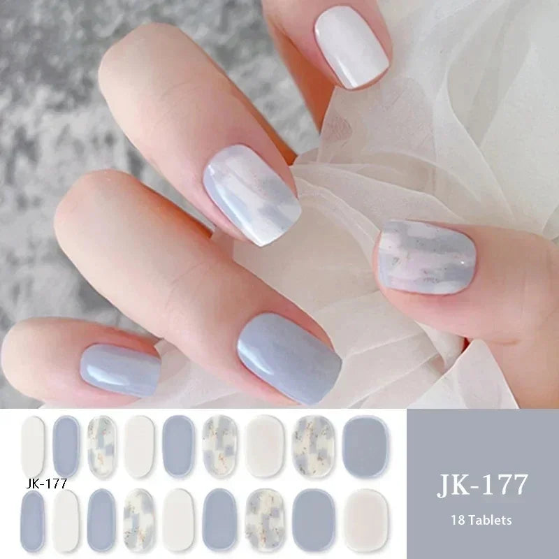 16/18/20Tips Semi-Cured Gel Nail Strips Adhesive Full Cover Stickers for Nails UV Lamp Need Press On Nails Fashion Manicure