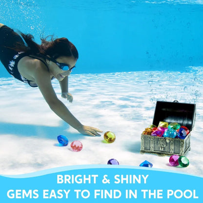 Sloosh Diving Gems Pool Toys16 Big Colorful Diamond with Pirate Treasure Chest Swim Dive Diving Underwater Toy Gift Toys