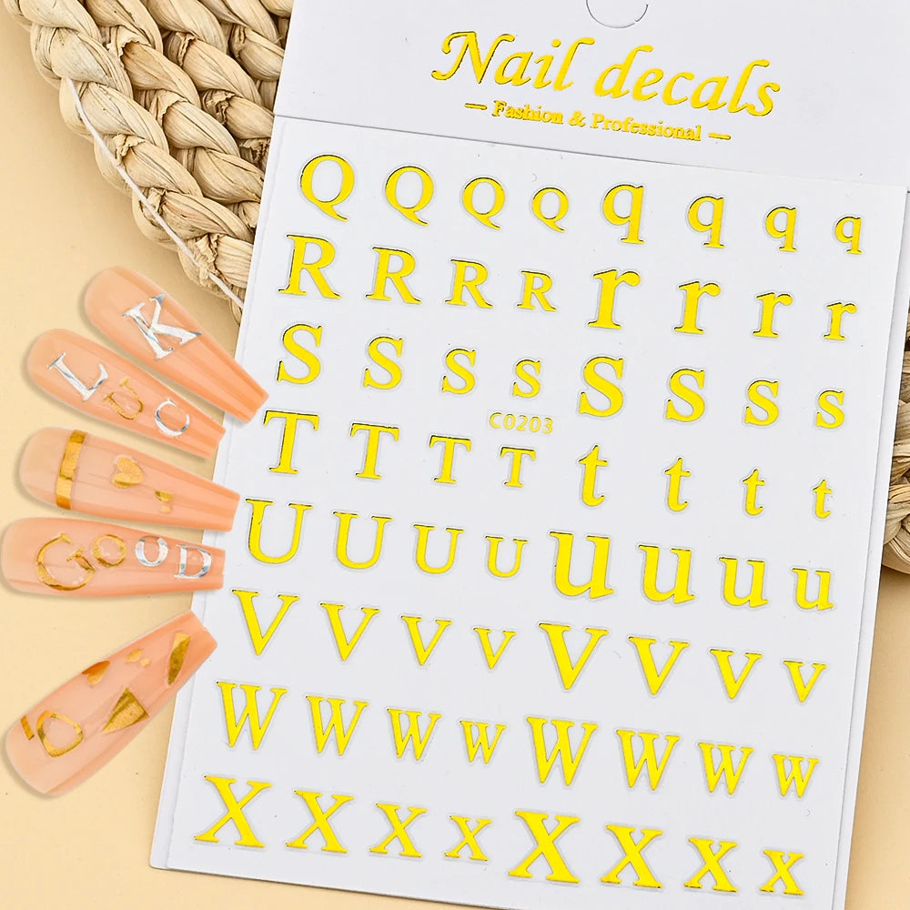 3D Glittery Gothic Letter Design Nail Art Stickers Uppercase Alphabet Letters Artistic Designs DIY Nail Art Decals Decoration #1