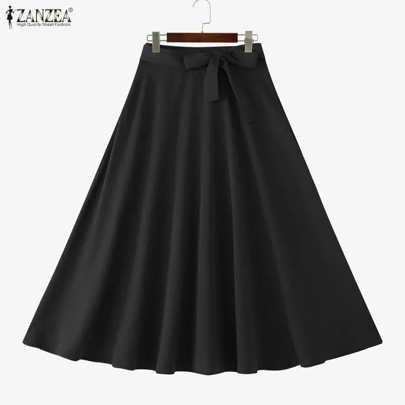 ZANZEA Elegant Maxi Skirts 2026 Women Elastic Waist Jupes Casual Faldas Saia Belted High Waist Fashion Solid Street Overskirts