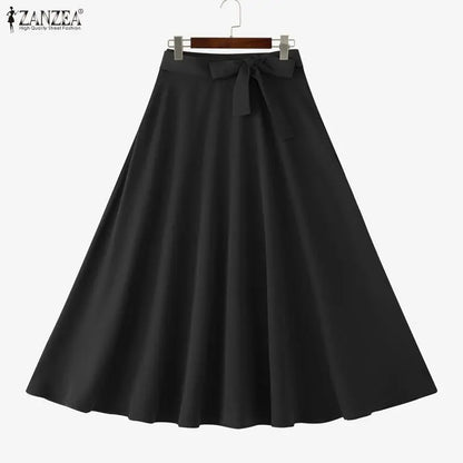 ZANZEA Elegant Maxi Skirts 2026 Women Elastic Waist Jupes Casual Faldas Saia Belted High Waist Fashion Solid Street Overskirts