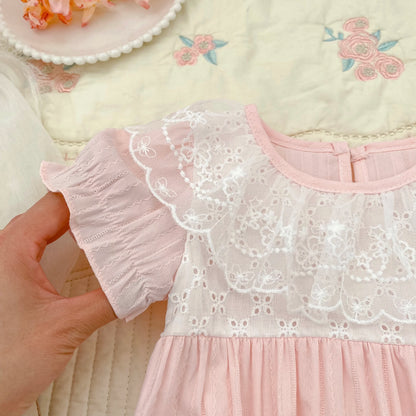 2026 New Newborn Baby Girl Bodysuits 0-24M Baby Girl Romper Summer Short Sleeved Cotton Lace Collar Baby Girl Jumpsuit