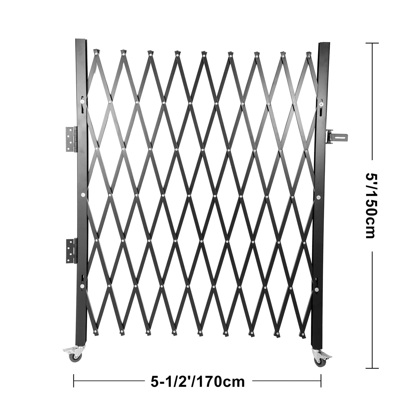 SucceBuy Single Folding Security Gate 1.5-2mx1.22-3.66m Folding Door Gate Steel Accordion Flexible Expanding Security Gate Black
