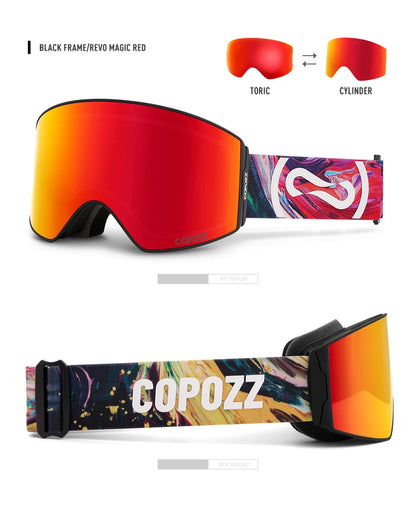 COPOZZ Magnetic Ski Goggles UV400 Protection Anti-Fog Ski Glasses Men Women Quick-Change Lens Snowboard Goggles with Two Options