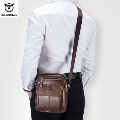 Bullcaptain Casual Men's Shoulder Bags Business Messenger Bag High-Quality Men's Cow Leather Bag's Mini Large Capacity Pocket