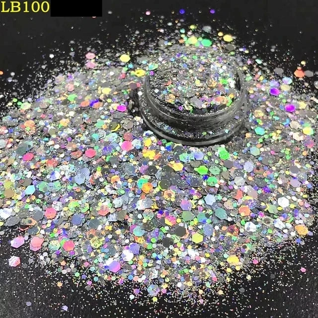 5g/BagGlitter Chameleon Nail Flakes Iridescent Chameleon Nail Powder Holographic Laser Colorful Nail Sequins 120 Colors Mix Size