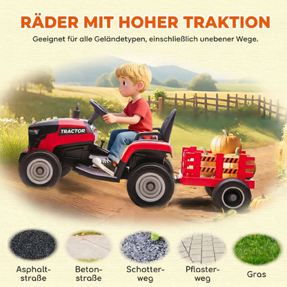 Electric tractor for children, ride-on tractor, with remote control, gradual start, suitable for children aged 3 to 8, red, toy car for children, ride-on tractor, electric toy car for children