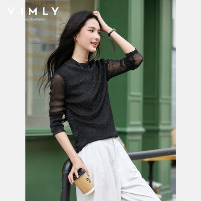 VIMLY Woman Knitting Sweater Slim Autumn 2026 Casual Female Long Sleeve Sweater Stand Neck Strecth Pullover Ladies Tops A2528