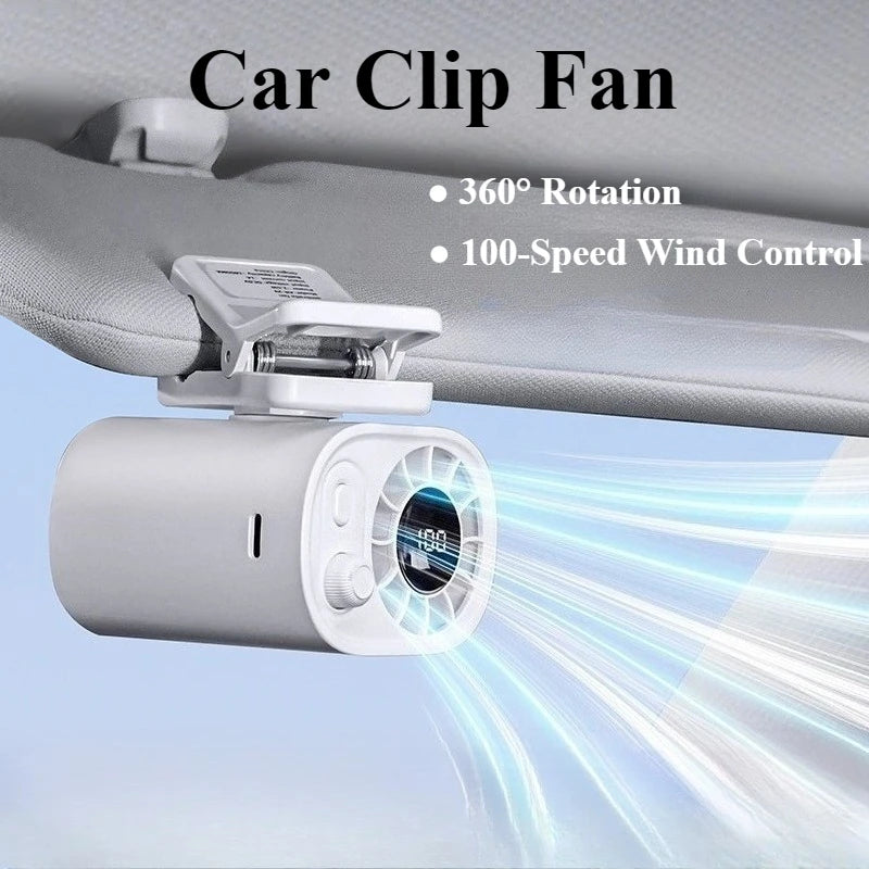Tragbarer Auto-Clip-Lüfter 360° Drehbarer Tragbarer Mini-Ventilator Mit 100-Gang-Wind Und Clip Für Büro, Camping, Reisen Sport