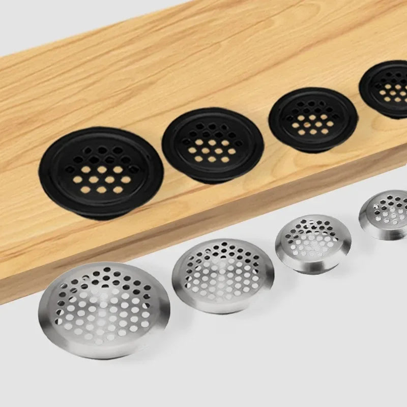 10pcs Round Cabinet Air Duct Vent Dia.19-53mm Stainless Steel Louver Mesh Hole Plug Decoration Cover Wardrobe Grille Ventilation