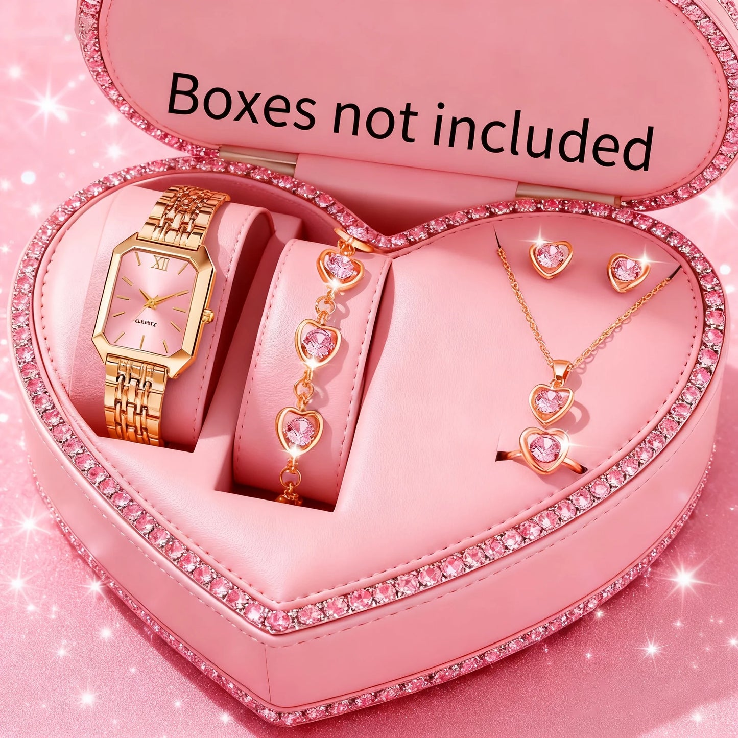 6PCS Elegant Rectangle Women Quartz Watch Rhinestone Jewelry Set Ladies Wristwatches Reloj Mujer（Without Box）