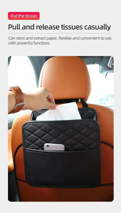 Multifunctional Car Seat Storage Bag Leather Auto Organizer Garbage Bag Universal Fit For Most Car Models
