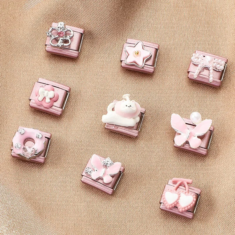 Pink Color Y2K Butterfly Star Bow Rabbit Heart Pendant Italian Charm Links Fit 9mm Stainless Steel Bracelet DIY Making Gifts