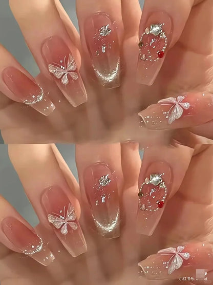 Pink Purple Aurora Shell Butterfly Nail Stickers Shiny Laser 3D Butterflies Nail Decals 8*10cm Adhesive Aurora Shell Butterfly N